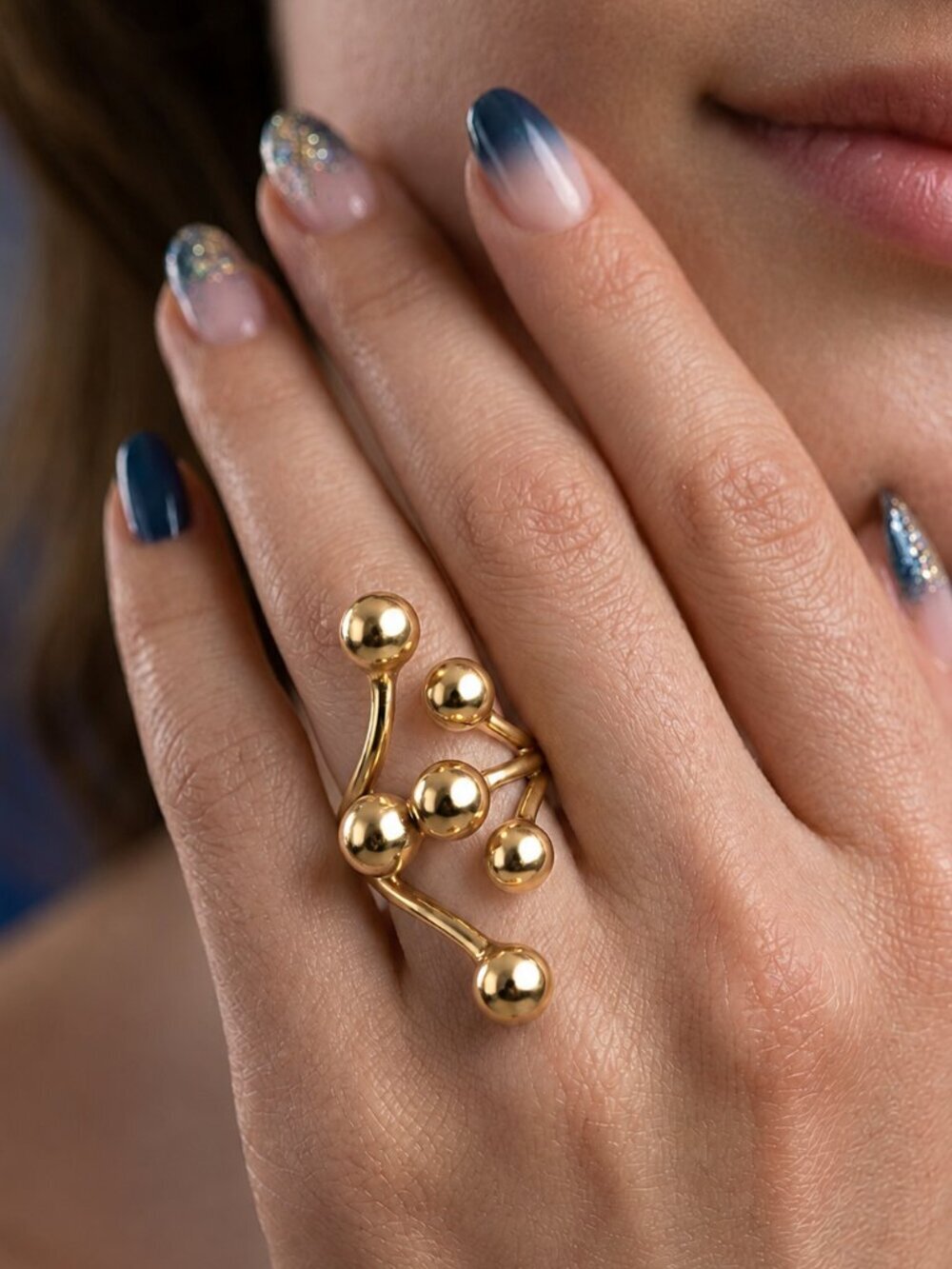 18K Gold Plated Abstract Molten Sculptural Statement Ring Chunky Mob Wife Size 7